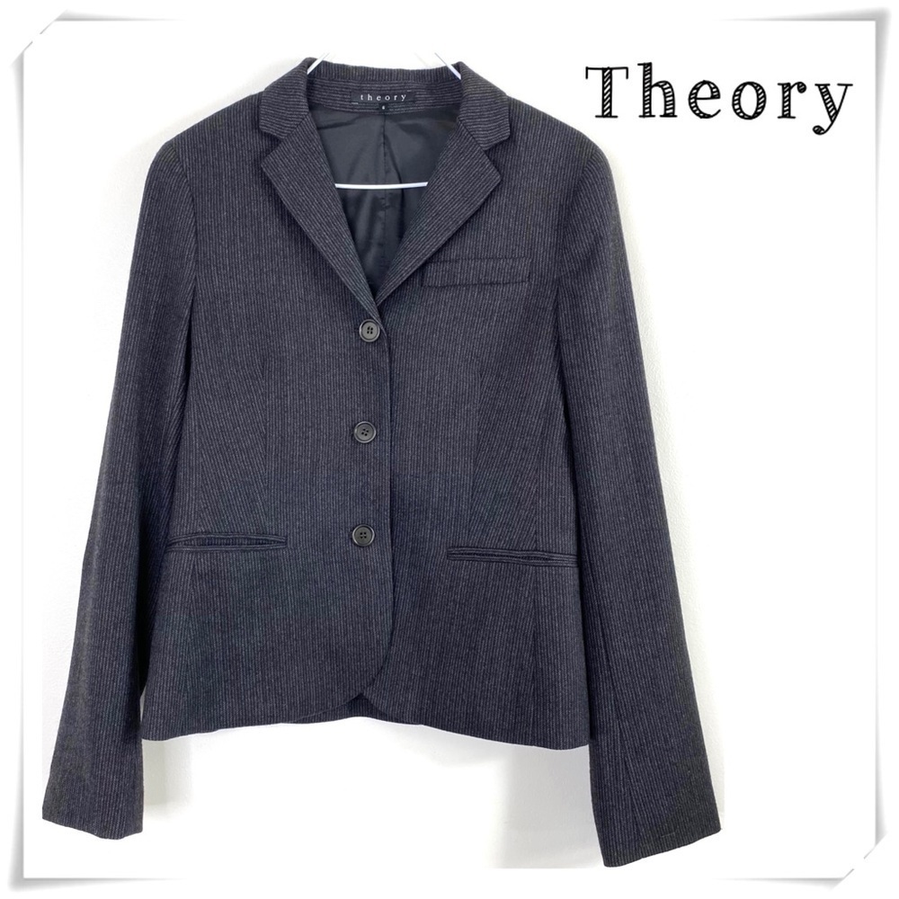 Theory Herringbone Stripe Wool Blazer Gray